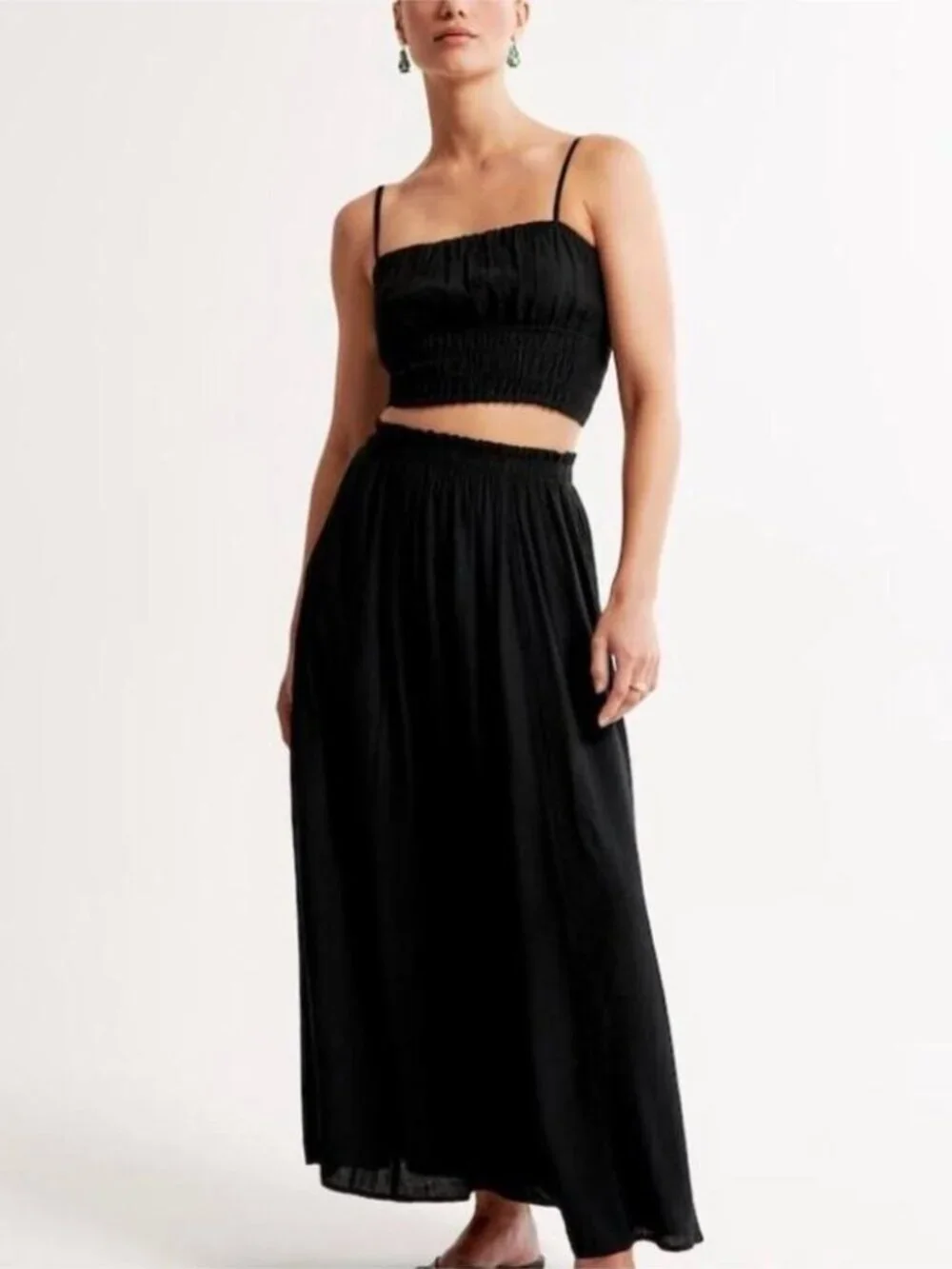 Abercrombie & Fitch Crinkle Maxi Skirt NWT Textured Pull On Black Size Small